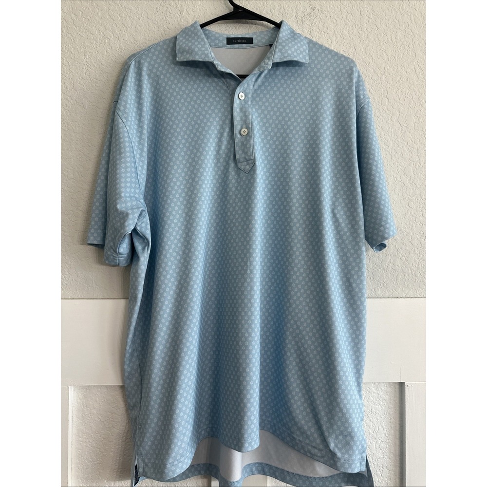 Turtleson Performance Polo Shirt Mens Large Blue Casual Golf Activewear AOP